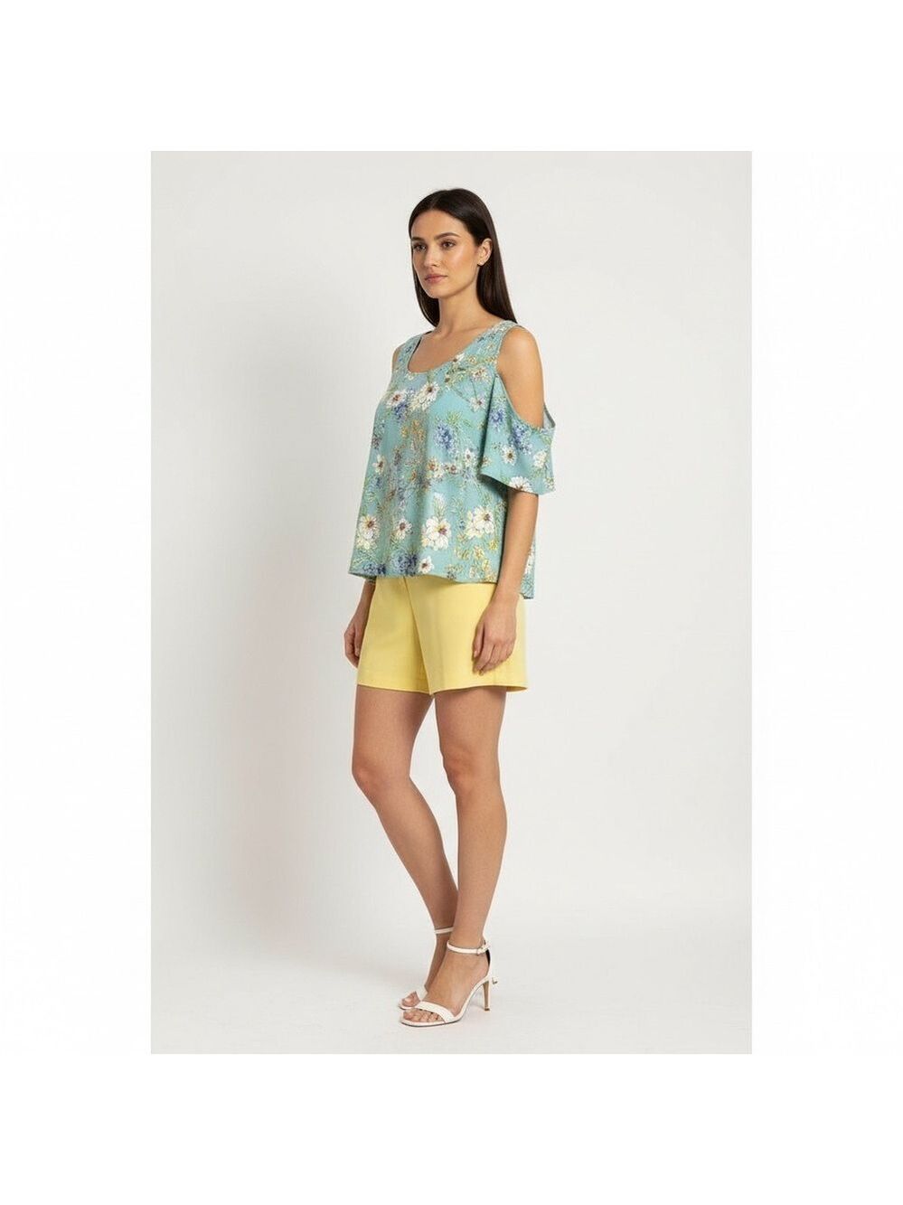 Isaac Mizrahi Live! Women’s L mint green Floral Cold Shoulder Top multi color